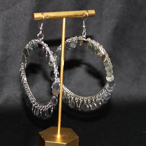Silver Tone Large Hoop Earrings - Picture 6 of 8